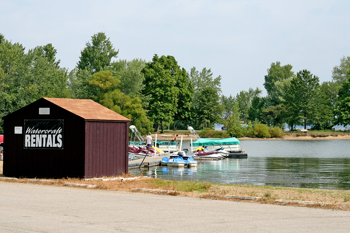 Onsite jet ski rental service at a lake